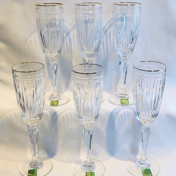 Set of 6 Waterford Crystal Hanover Gold Champagne Flutes. New in Box - Picture 1 of 9